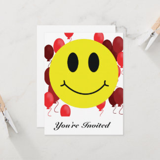 Grinning Smile Emoji mit Red Balloons Einladung