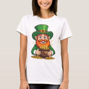 Grins und Schatztruhen im Überfluss Cartoon-Leprec T-Shirt