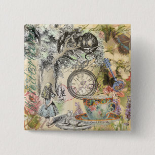 Grinsekatze Alice Wunderland Klassiker Button
