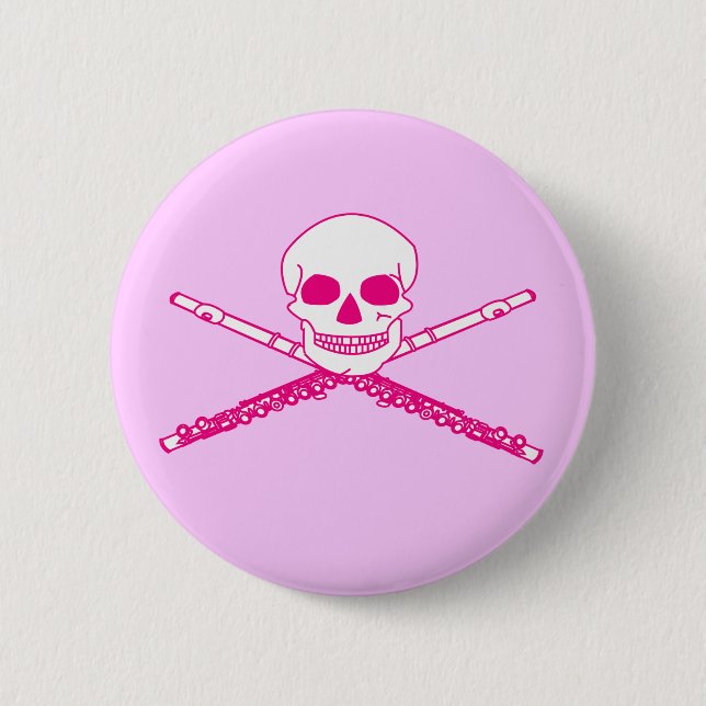 Grinsende Flöte mit Schädel-Knopf Button (Vorderseite)