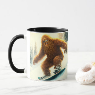 Grinsender Bigfoot Sasquatch Snowboarden Pulver Tasse
