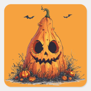 Grinsendes Kürbis Gruseliges Gesicht Halloween Quadratischer Aufkleber