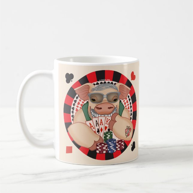 Grinsendes Poker Schwein Kaffeetasse (Links)
