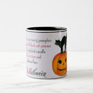 Grinsenkürbis und katzenHalloween-Tasse Zweifarbige Tasse