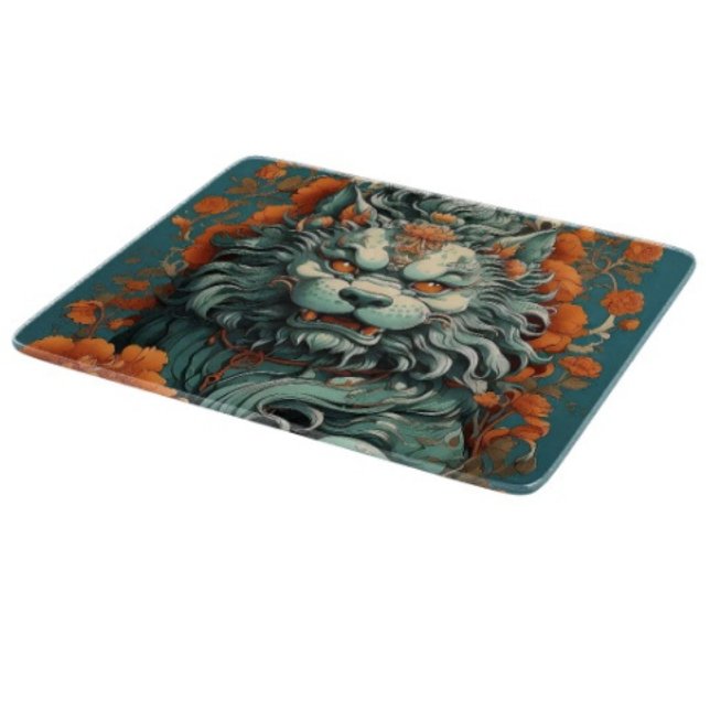 Grippelion der Weisheit Schneidebrett (Asian Lion Head glass cutting board hand-pressed tempered glass five different sizes.)
