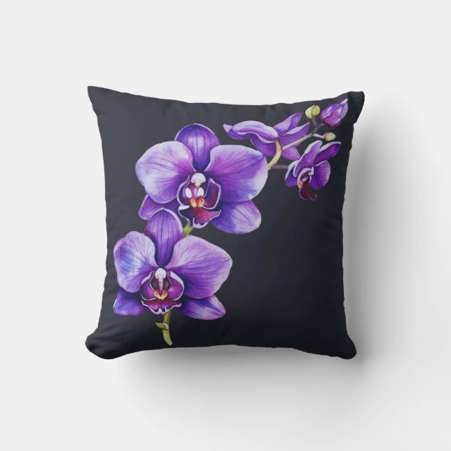 Gris Ardoise Noire, Orchidée Violette Jeu Oreiller (Recto)
