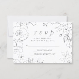 Gris argenté floral simple élégant mariage RSVP