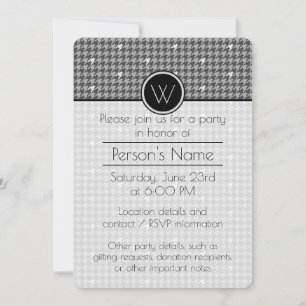 Gris avec Silver Houndstooth Party Invitation
