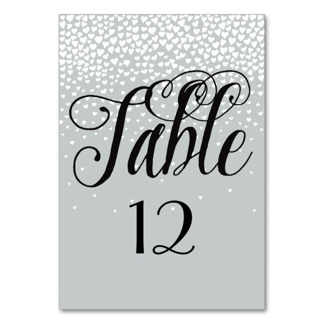 Gris blanc Confetti Coeurs numéro de table (Par défaut)