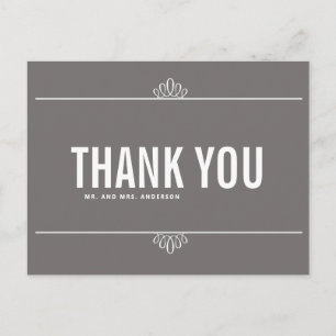 Gris Blanc Moderne Typographie Merci Carte postale