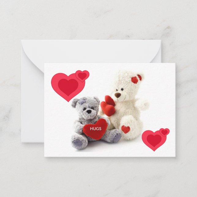 Gris & Blanc Ours & Coeurs Valentines Cartes Enfan (Devant)