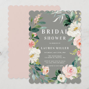 Gris Blush Floral Wreath Bridal Douche Invitation
