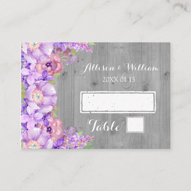 Gris Bois violet Lilac Floral Lieu Cartes de régla (Devant)