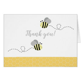 Gris Bumble abeilles pliées Carte de remerciements