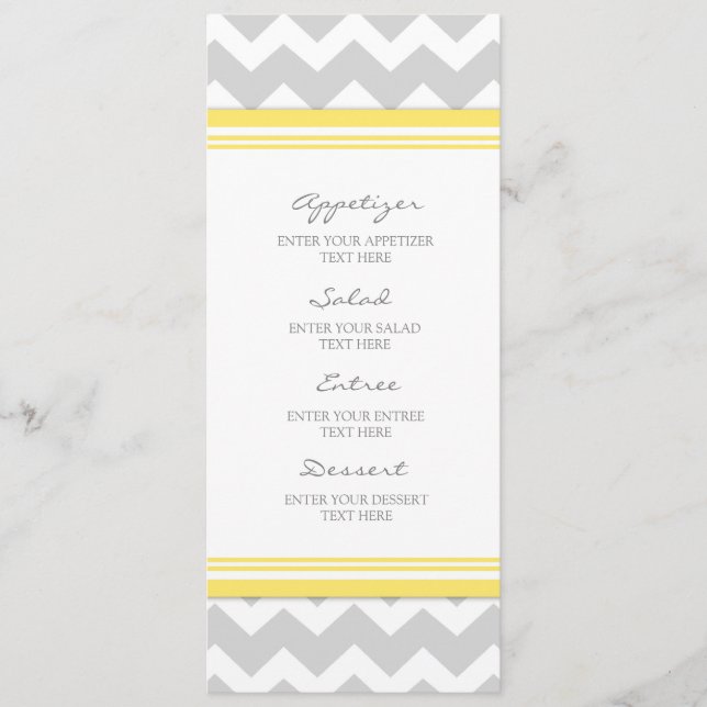 Gris Chevron de jaune de menu de mariage (Devant)