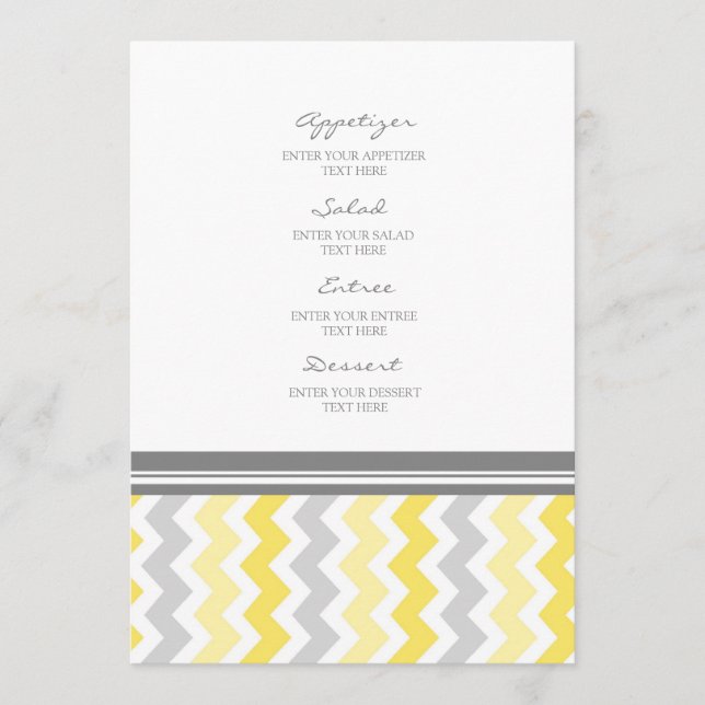 Gris Chevron de jaune de menu de mariage (Devant)