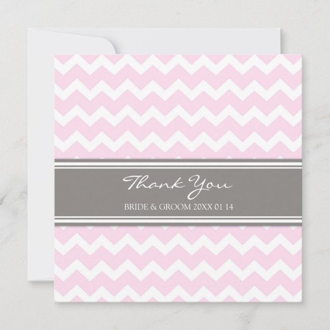 Gris Chevron de rose de cartes de Merci de mariage (Devant)