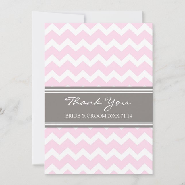 Gris Chevron de rose de cartes de Merci de mariage (Devant)