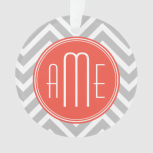 Gris Chevron et Monogramme Personnalisé Corail