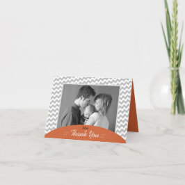 Gris Chevron et Orange Photo Merci Cartes