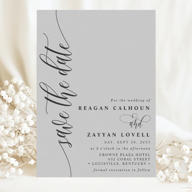 Gris Clair Simple Moderne Écriture Save The Date (Créateur téléchargé)