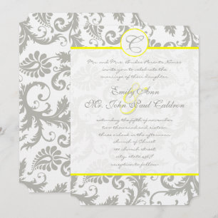 Gris Damas Fils Bight Jaune Faire-part de mariage