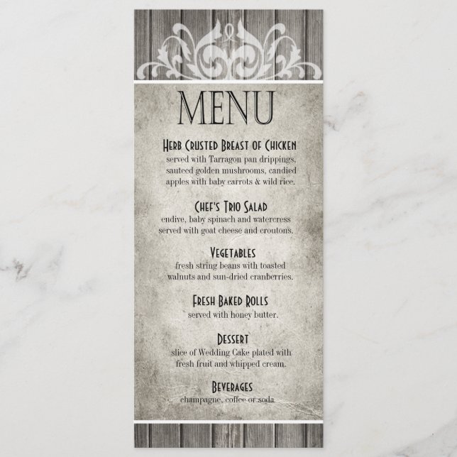 Gris en filigrane en bois rustique du menu | de (Devant)