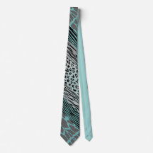 Gris Et Aqua Animal Imprimé Zebra Stripe Cravate