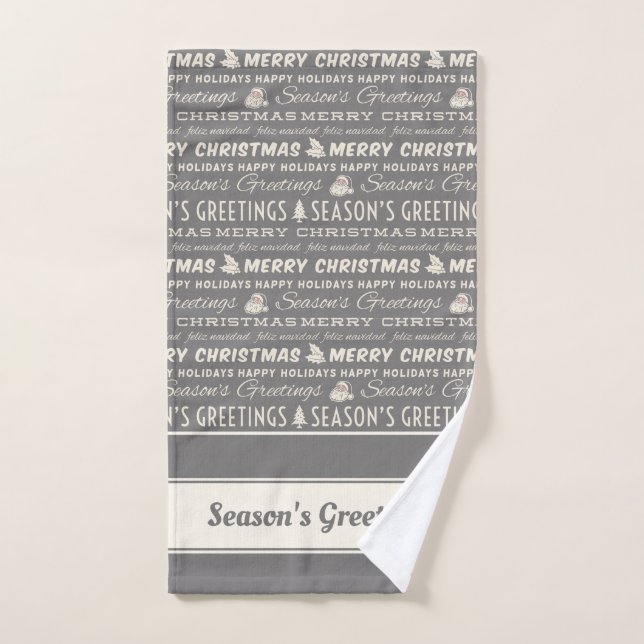 Gris et blanc Joyeux Noël Typographie rétro (Serviette à main)