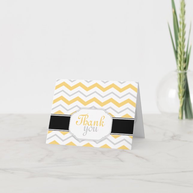 Gris et Jaune Chevron Trendy Merci Cartes (Devant)