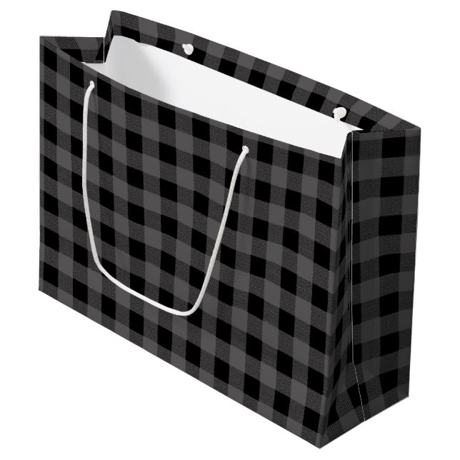 Gris et noir Lumberjack Plaid Grand sac cadeau (Devant Angle)