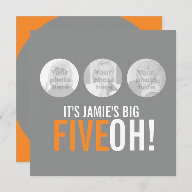 Gris et orange 50e FIVEOH! photo invitation d'anni (Devant / Derrière)
