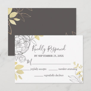 Gris et pivoine d'or Mariage floral Carte RSVP