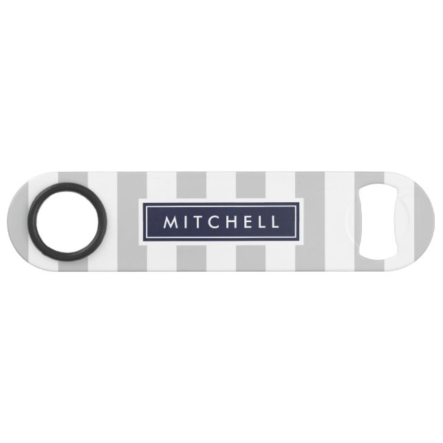 Gris et rayures Preppy de la marine Monogramme (Devant (Horizontal))