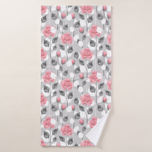 Gris et rose. Motif floral