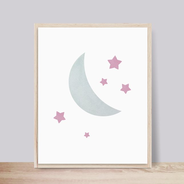 Gris et rose | Poster de la pouponnière Lune et Ét (Créateur téléchargé)