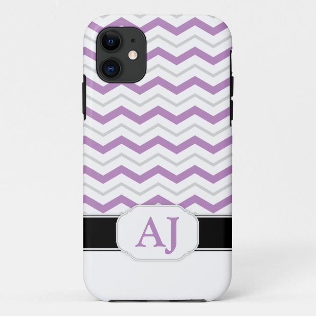 Gris et violet Chevron Monogram iPhone 5 Coque (Dos)