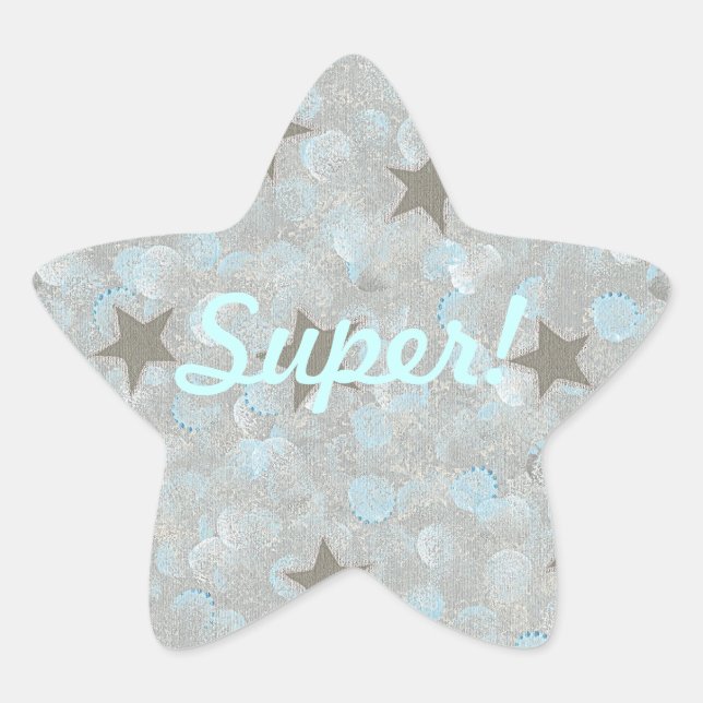 Gris Étoiles Bleu bulles d'argent Super Stickers (Devant)