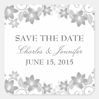 Gris floral simple Enregistrer Stickers Date