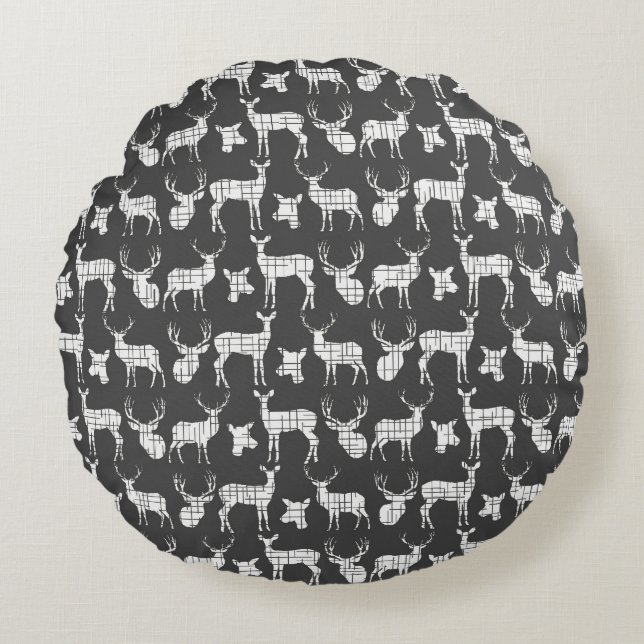 Gris foncé avec Coussin rond cerf blanc (Devant)