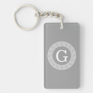 Gris foncé blanc clé grecque cadre Rnd initial Mon