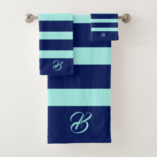 Gris foncé et clair Rayures Monogramme Serviette d