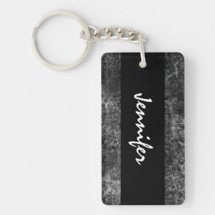 Gris foncé Grunge Damask Nom personnalisé Noir Bla
