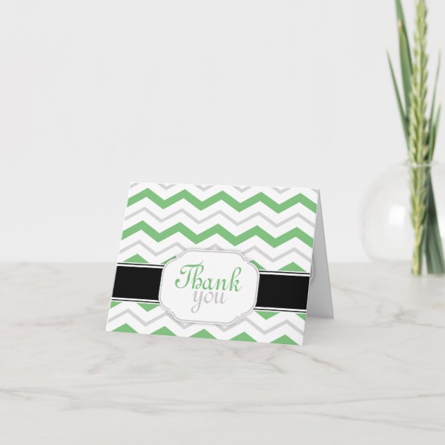 Gris & Green Chevron Trendy Merci Cartes (Devant)