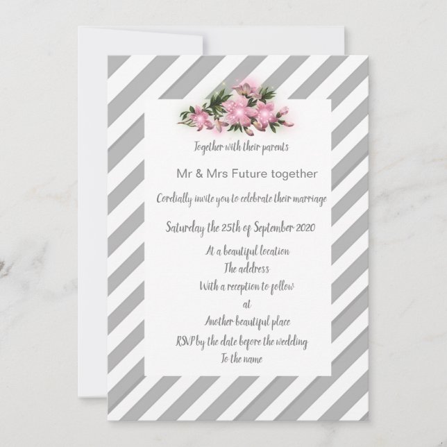 Gris Gris Gris rose fleur invitation mariage nouve (Devant)
