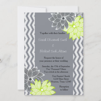 Gris Lime Vert Chevron Faire-part de mariage Flora