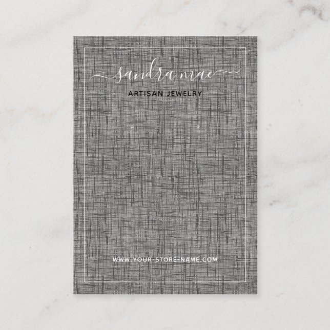 Gris Lin noir Texture Look Bijoux Carte d'affichag (Devant)