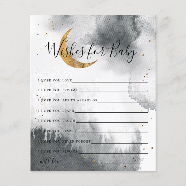 Gris Lune d'or et des étoiles Voeux pour la carte  (Devant)