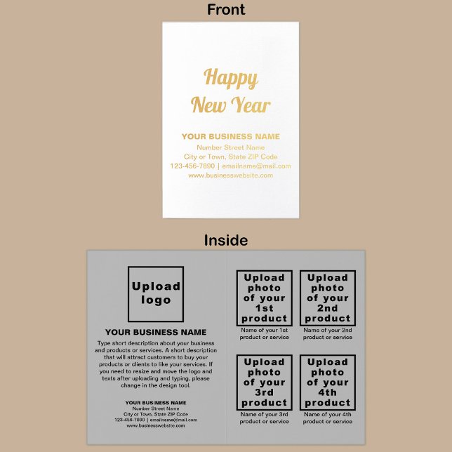 Gris marque d'affaires sur la carte d'huile de Nou (Gray business brand with products or services on New Year folded foil card.)