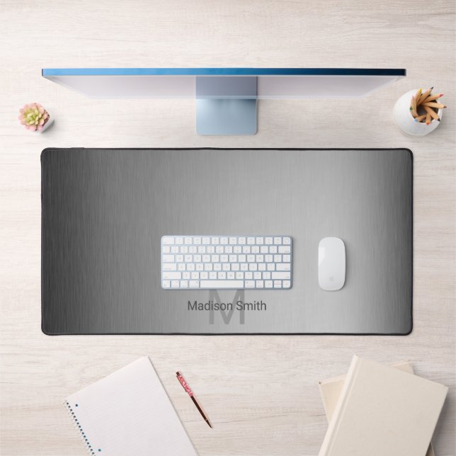 Gris métal brossé élégant design moderne Monogramm (Bureau 1)